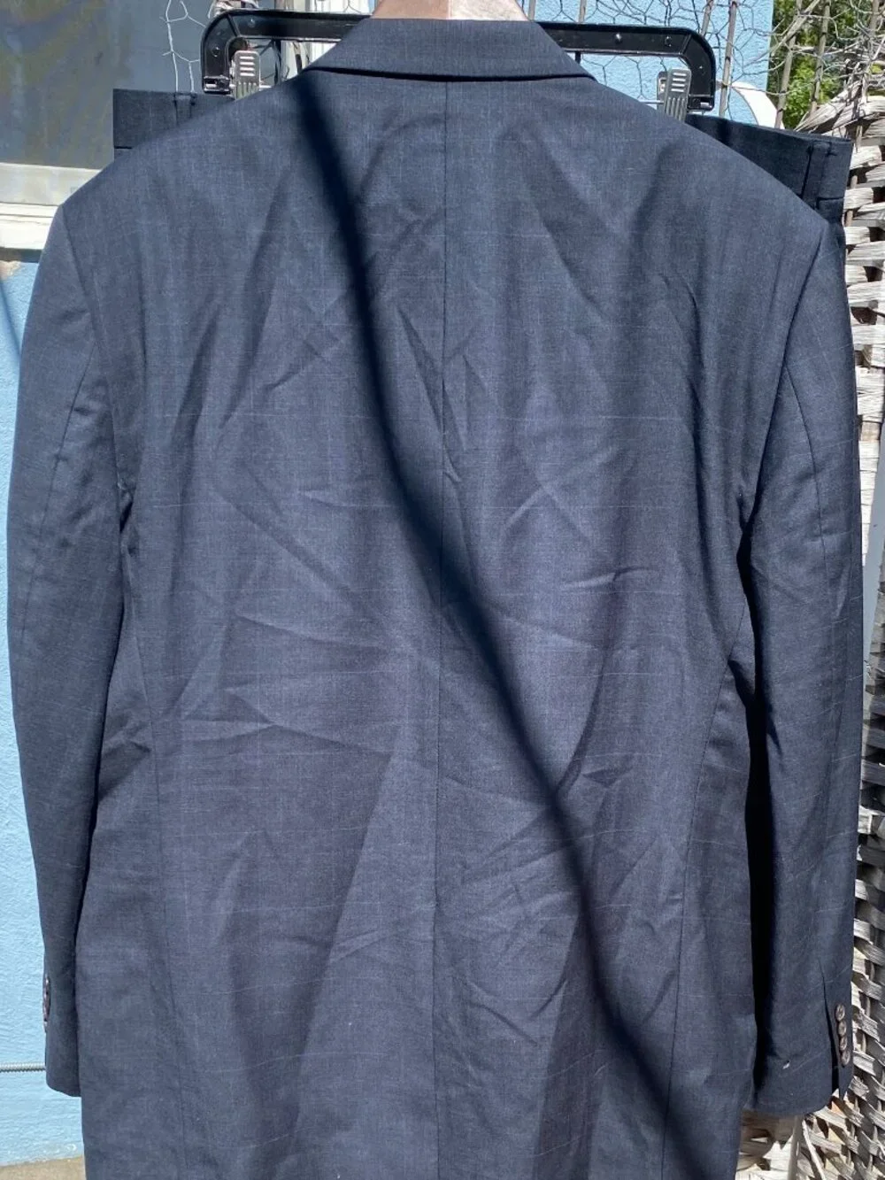 Lauren Ralph Lauren (2) Two Piece Men's Suit Navy Blue Plaid  100% Wool 48R